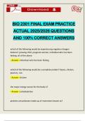 BIO 2301 FINAL EXAM PRACTICE ACTUAL 2025&sol;2026 QUESTIONS AND 100&percnt; CORRECT ANSWERS