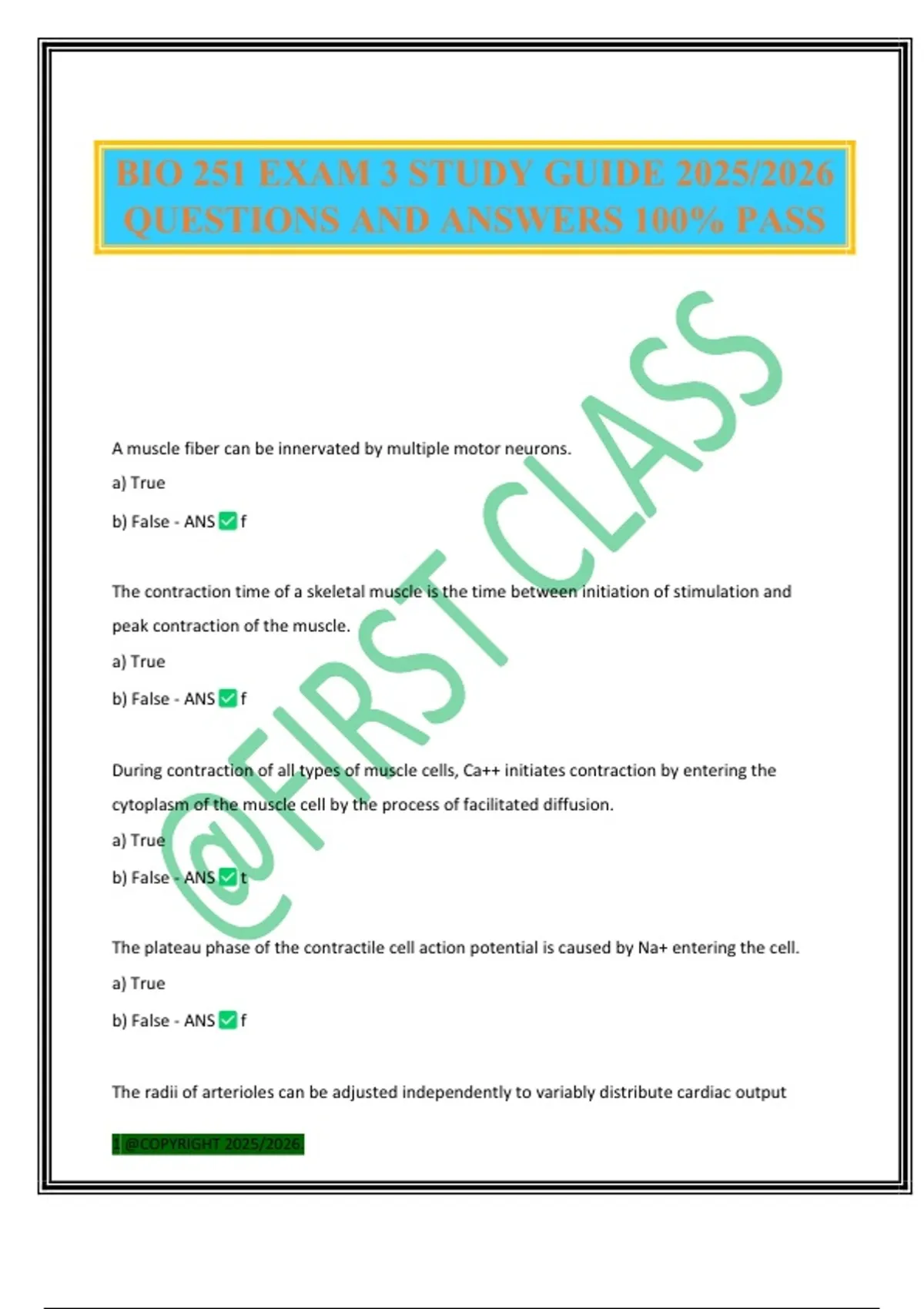BIO 251 EXAM 3 STUDY GUIDE 2025/2026 QUESTIONS AND ANSWERS 100% PASS ...