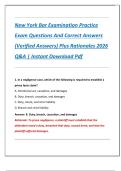 New York Bar Examination Practice  Exam Questions And Correct Answers  &lpar;Verified Answers&rpar; Plus Rationales 2026  Q&A &vert; Instant Download Pdf New York Bar Examination Practice  Exam Questions And Correct Answers  &lpar;Verified Answers&rpar; Plus Rationales 2026  Q&A 