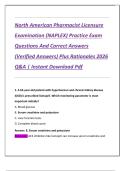 North American Pharmacist Licensure  Examination &lpar;NAPLEX&rpar; Practice Exam  Questions And Correct Answers  &lpar;Verified Answers&rpar; Plus Rationales 2026  Q&A &vert; Instant Download Pdf 