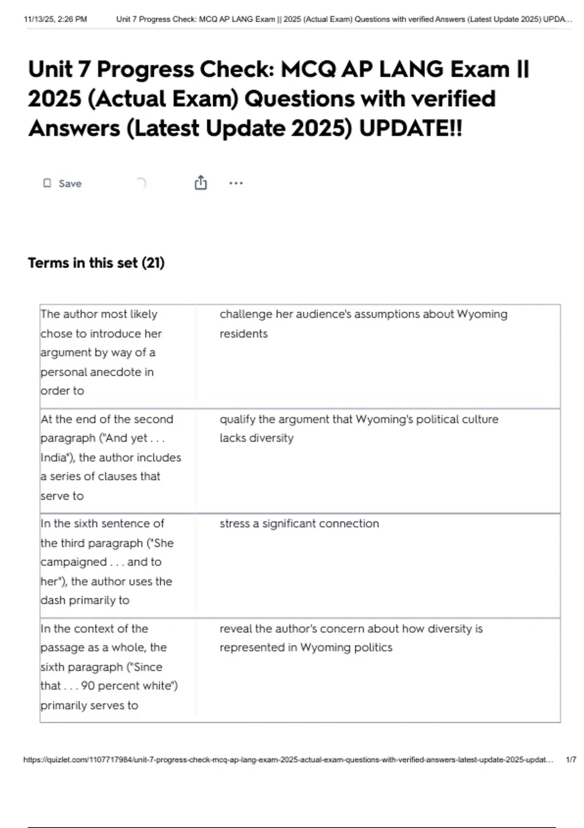 Unit 7 Progress Check: MCQ AP LANG Exam || 2025 (Actual Exam) Questions ...