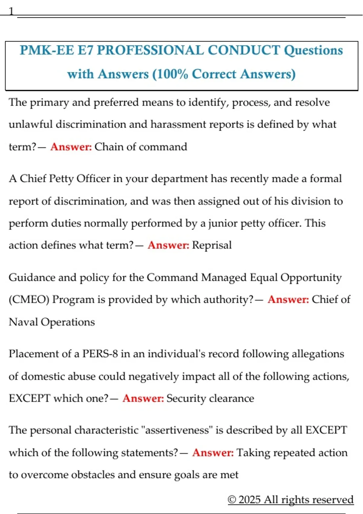 PMK-EE E7 PROFESSIONAL CONDUCT Questions with Answers (100% Correct ...
