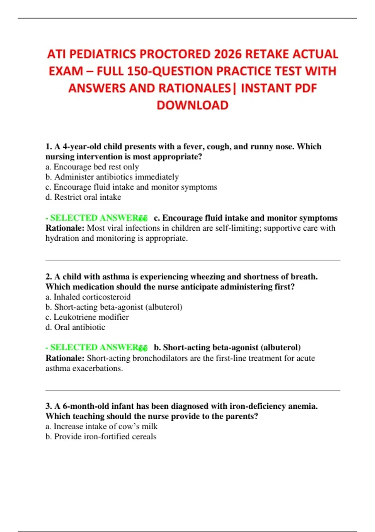 Ultimate ATI PN Pediatrics Proctored Exam Retake Bundle 2026–2027 ...