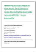 Phlebotomy Technician Certification  Exam Practice Test Questions And  Correct Answers &lpar;Verified Answers&rpar; Plus  Rationales 2026 Q&A &vert; Instant  Download Pdf