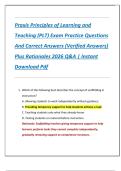 Praxis Principles of Learning and  Teaching &lpar;PLT&rpar; Exam Practice Questions  And Correct Answers &lpar;Verified Answers&rpar;  Plus Rationales 2026 Q&A &vert; Instant  Download Pdf