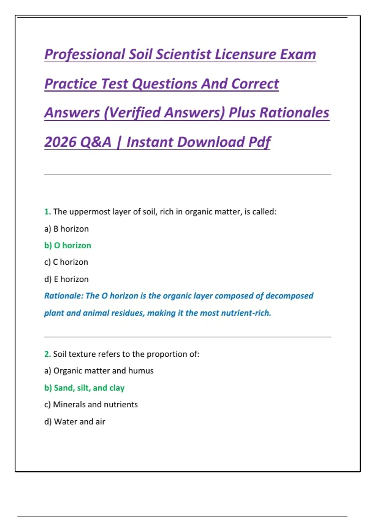 Soil Sample Questions Professional Soil Scientist Licensure Exam Practice Test Questions And ...