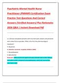 Psychiatric-Mental Health Nurse  Practitioner &lpar;PMHNP&rpar; Certification Exam  Practice Test Questions And Correct  Answers &lpar;Verified Answers&rpar; Plus Rationales  2026 Q&A &vert; Instant Download Pdf
