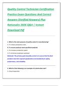 Quality Control Technician Certification  Practice Exam Questions And Correct  Answers &lpar;Verified Answers&rpar; Plus  Rationales 2026 Q&A &vert; Instant  Download Pdf 