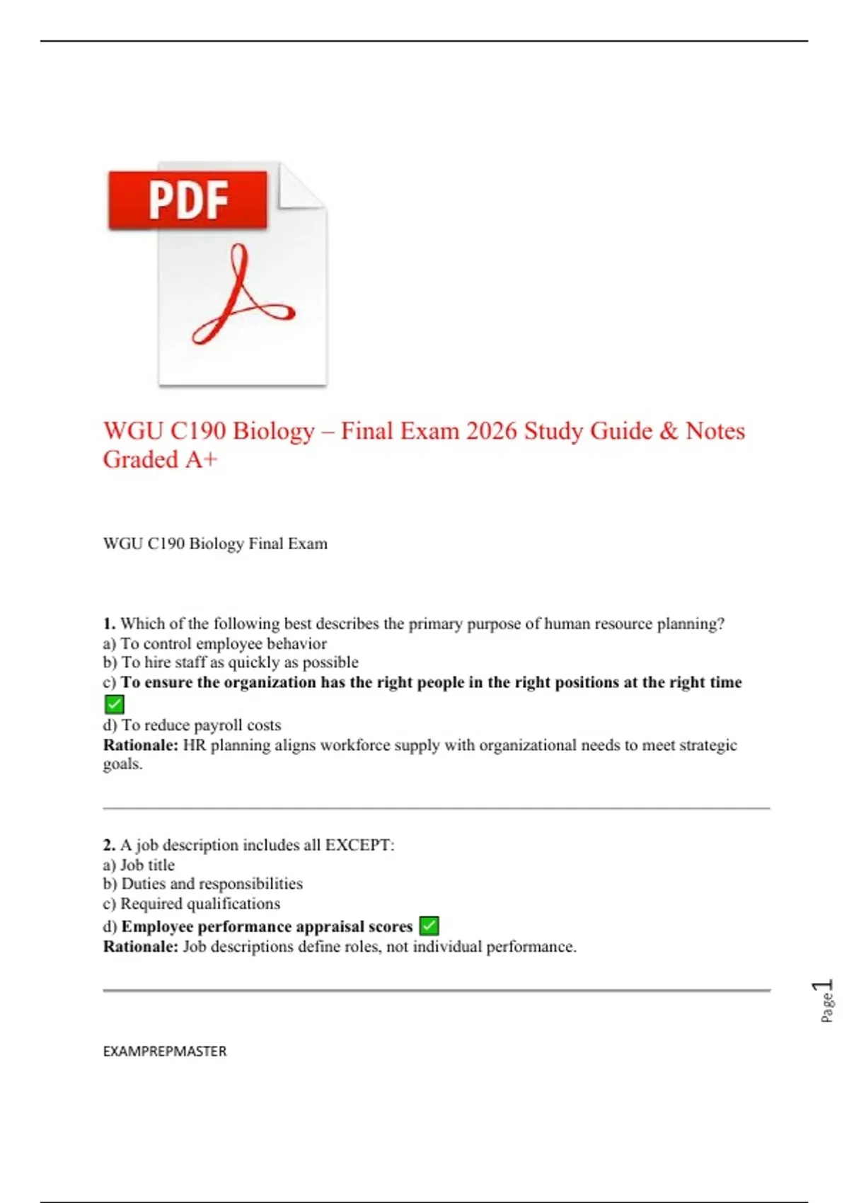 WGU C190 Biology – Final Exam 2026 Study Guide & Notes | Graded A+ ...