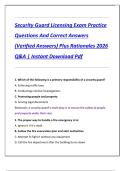 Security Guard Licensing Exam Practice  Questions And Correct Answers  &lpar;Verified Answers&rpar; Plus Rationales 2026  Q&A &vert; Instant Download Pdf
