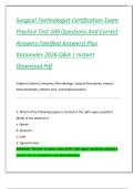Surgical Technologist Certification Exam  Practice Test 100 Questions And Correct  Answers &lpar;Verified Answers&rpar; Plus  Rationales 2026 Q&A &vert; Instant  Download Pdf 