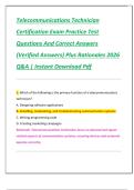 Telecommunications Technician  Certification Exam Practice Test  Questions And Correct Answers  &lpar;Verified Answers&rpar; Plus Rationales 2026  Q&A &vert; Instant Download Pdf 