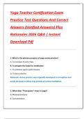 Yoga Teacher Certification Exam  Practice Test Questions And Correct  Answers &lpar;Verified Answers&rpar; Plus  Rationales 2026 Q&A &vert; Instant  Download Pdf