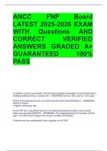 ANCC FNP Board   LATEST 2025-2026 EXAM  WITH Questions AND  CORRECT VERIFIED  ANSWERS GRADED A&plus;  GUARANTEED 100&percnt;  PASS