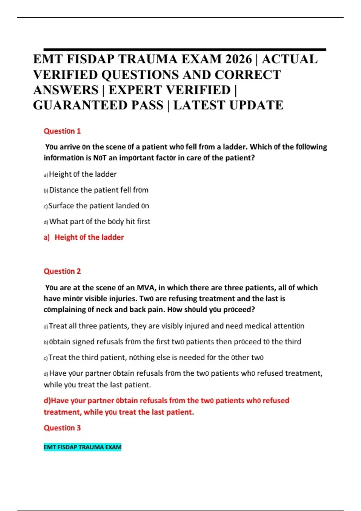EMT FISDAP Trauma Exam 2026 | Actual Verified Questions & Correct ...
