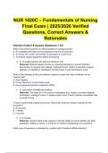 NUR 1020C &ndash; Fundamentals of Nursing Final Exam &vert; 2025&sol;2026 Verified Questions&comma; Correct Answers & Rationales