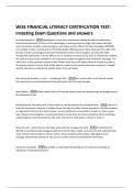 WISE FINANCIAL LITERACY CERTIFICATION TEST&colon;  Investing Exam Questions and answers 