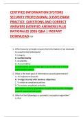 CERTIFIED INFORMATION SYSTEMS  SECURITY PROFESSIONAL &lpar;CISSP&rpar; EXAM  PRACTICE  QUESTIONS AND CORRECT  ANSWERS &lpar;VERIFIED ANSWERS&rpar; PLUS  RATIONALES 2026 Q&A &vert; INSTANT  DOWNLOAD PDF 