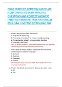 CISCO CERTIFIED NETWORK ASSOCIATE  &lpar;CCNA&rpar; PRACTICE EXAM PRACTICE  QUESTIONS AND CORRECT ANSWERS  &lpar;VERIFIED ANSWERS&rpar; PLUS RATIONALES  2026 Q&A &vert; INSTANT DOWNLOAD PDF 