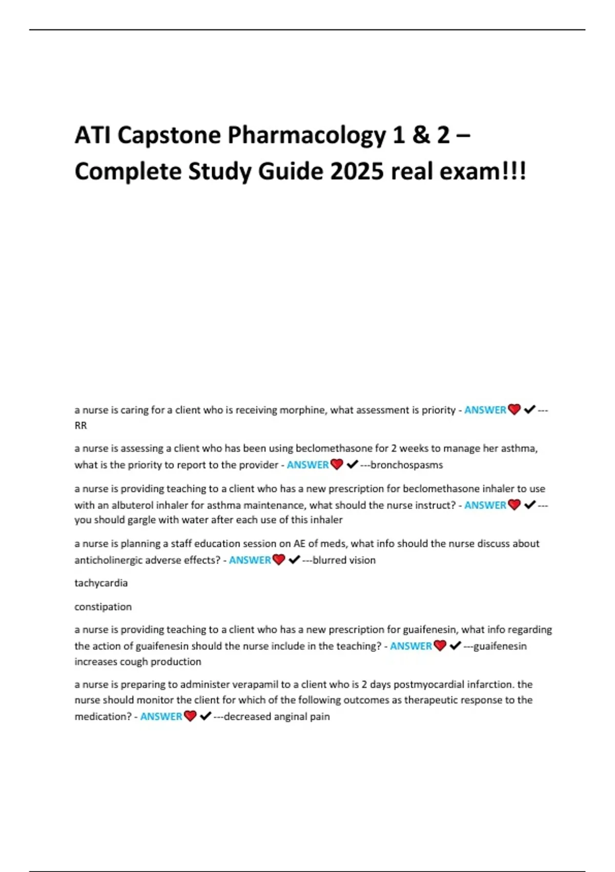 ATI Capstone Pharmacology 1 & 2 – Complete Study Guide 2025 REAL EXAM ...