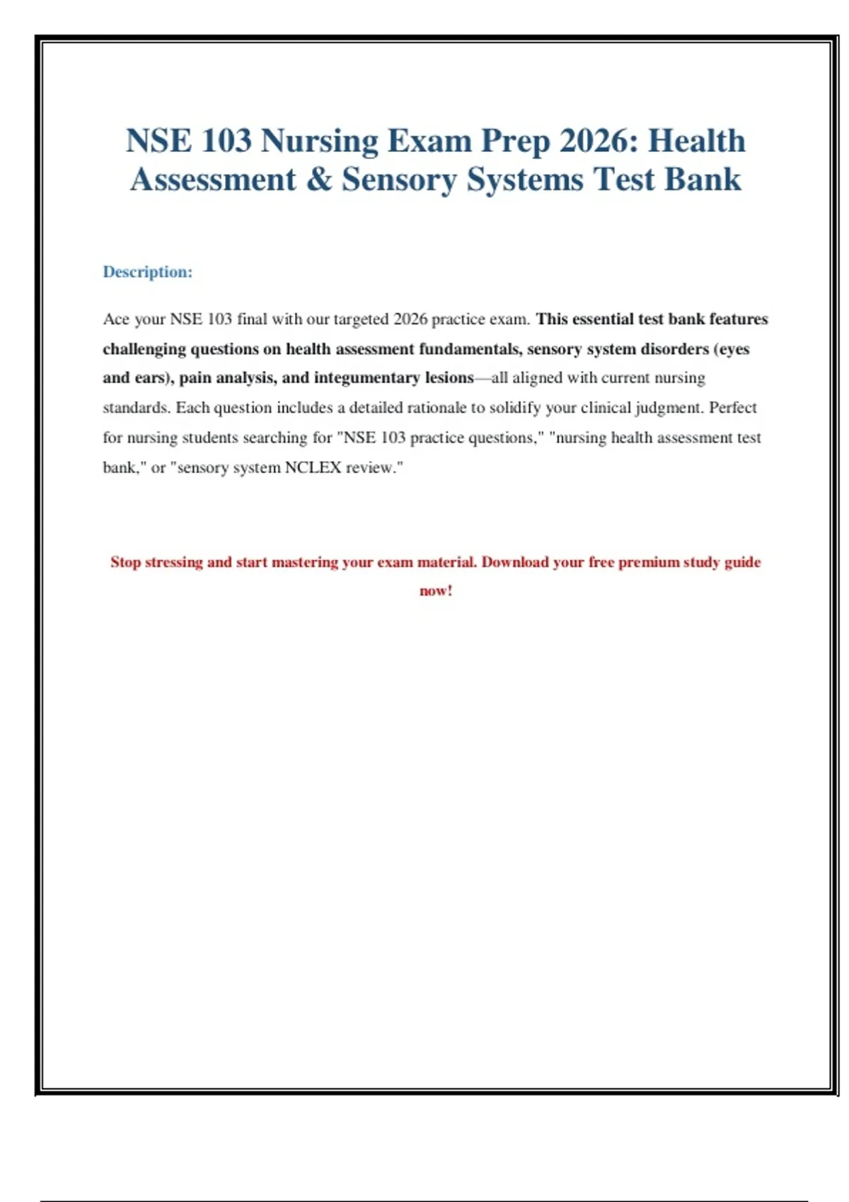 NSE 103 Practice Exam & Test Bank 2026: Questions and Rationales - NSE ...