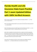 Florida Health and Life Insurance State Exam Practice Part 1 exam Updated Edition with 100&percnt; Verified Answers