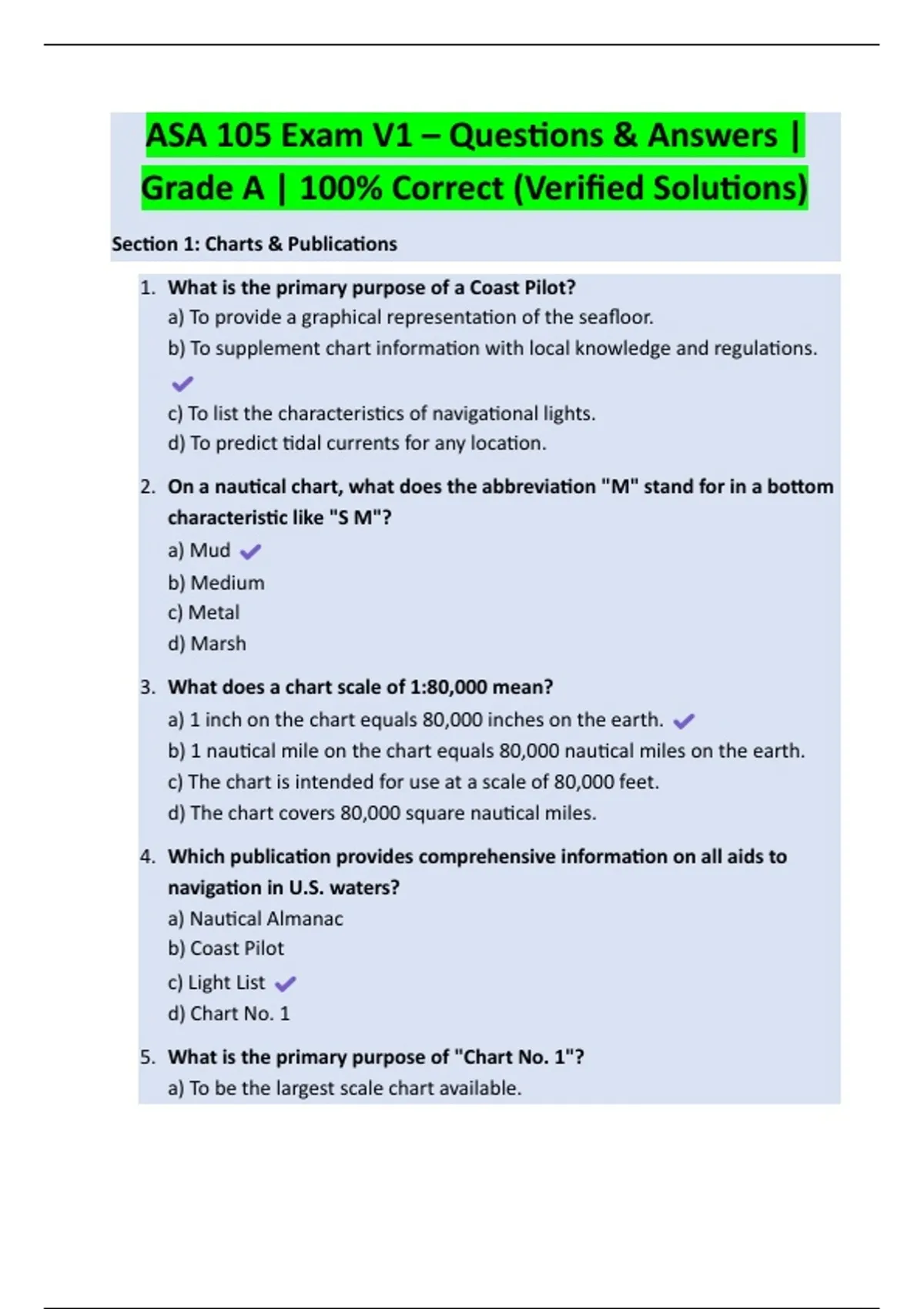 ASA 105 Exam V1 – Questions & Answers | Grade A | 100% Correct ...
