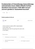 Fundamentals of Chemotherapy Immunotherapy Administration Exam &lpar;2025&rpar; UPDATE Verified Questions And Answers &vert; With 100&percnt; Correct Answers graded A&plus; Guaranteed Success&excl;&excl;