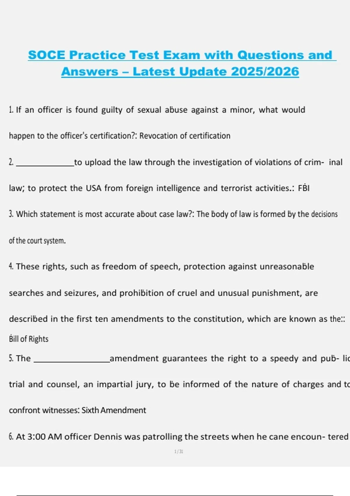 SOCE Practice Test Exam with Questions and Answers – Latest Update 2025/2026 - SOCE - Stuvia US