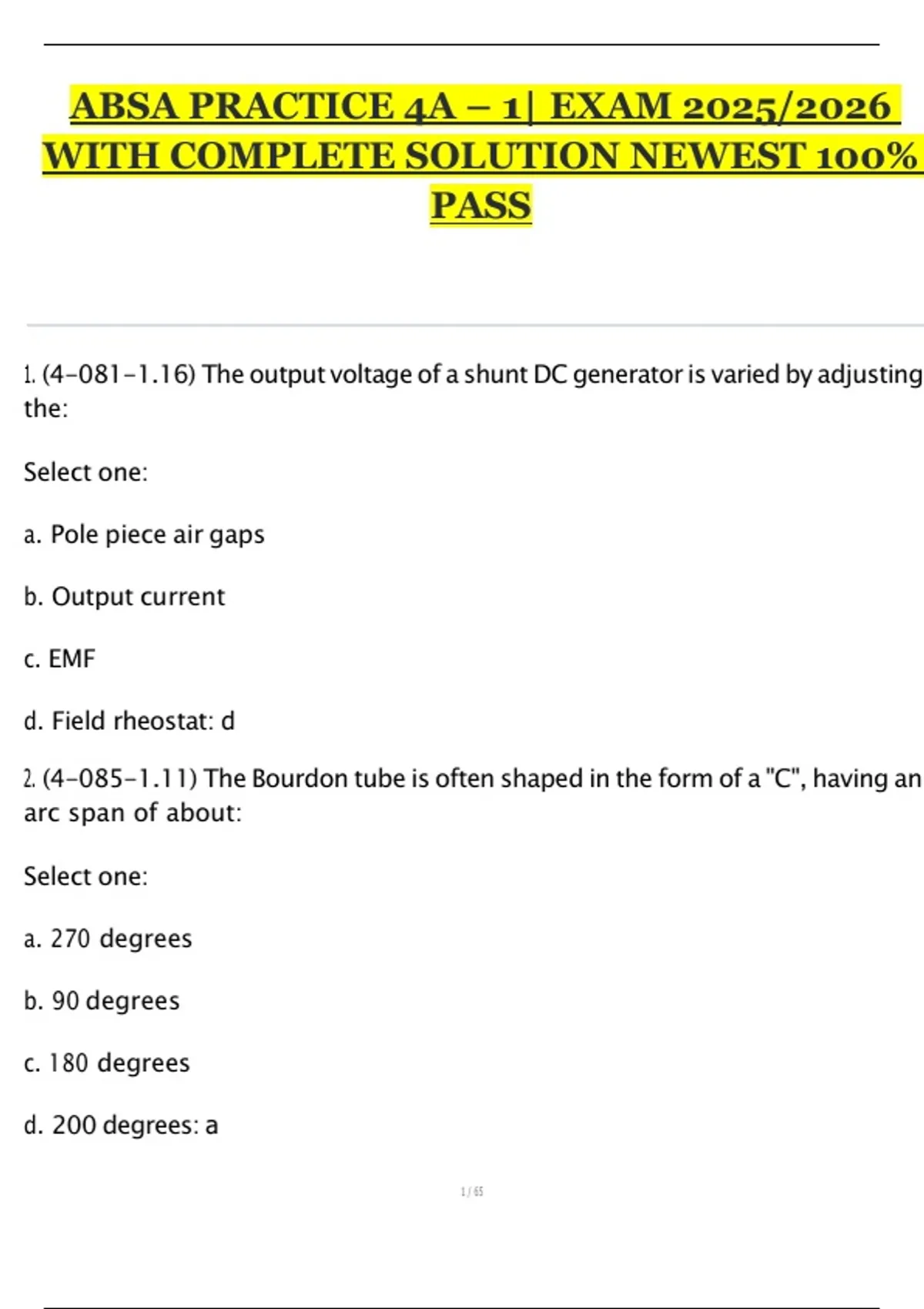 ABSA PRACTICE 4A – 1| EXAM 2025/2026 WITH COMPLETE SOLUTION NEWEST 100% ...