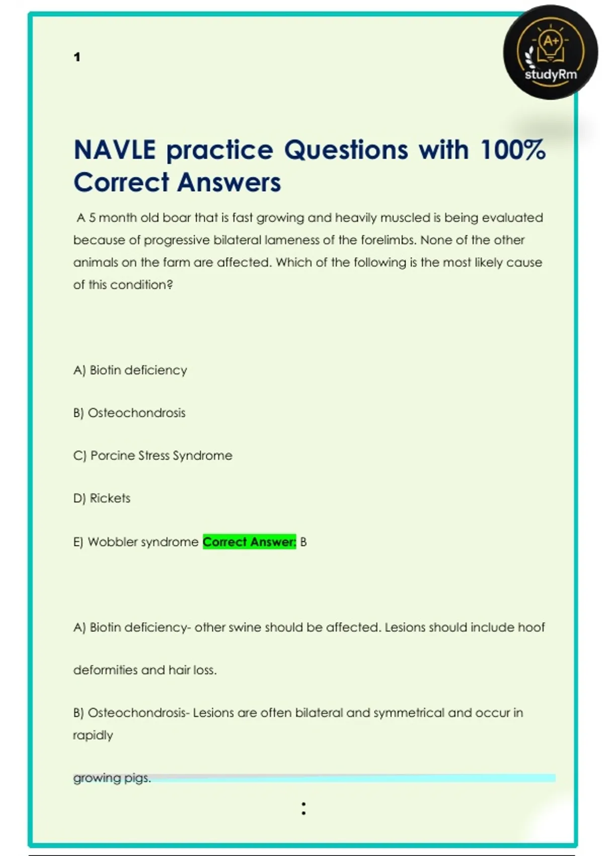 Navle Sample Question NAVLE practice Questions with 100% Correct Answers - NAVLE - Stuvia US