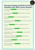 Neuropsychology and Brain Function  Questions with 100&percnt; Correct Answers 