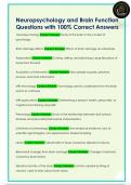 Neuropsychology and Brain Function  Questions with 100&percnt; Correct Answers