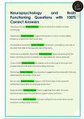 Neuropsychology  and Brain  Functioning Questions with 100&percnt;  Correct Answers 