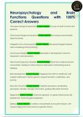 Neuropsychology  and Brain  Functions Questions with 100&percnt;  Correct Answers