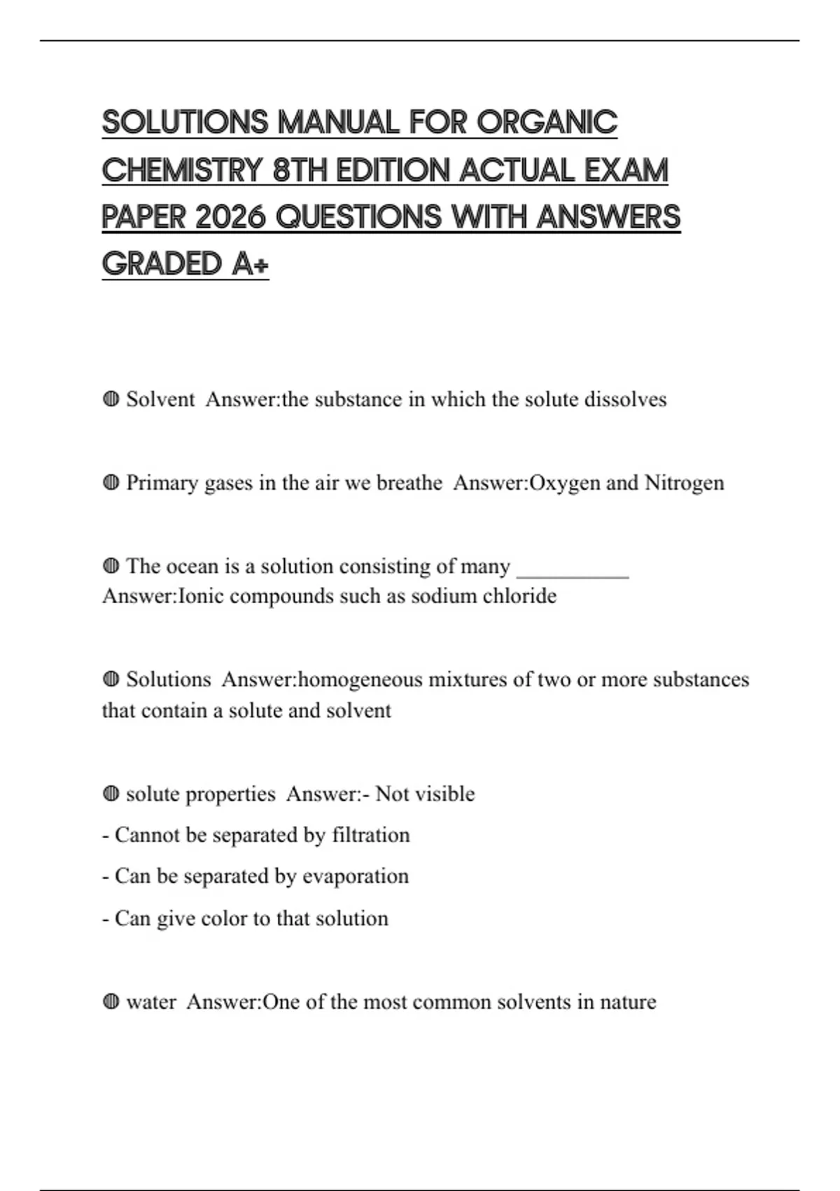 SOLUTIONS MANUAL FOR ORGANIC CHEMISTRY 8TH EDITION ACTUAL EXAM PAPER ...