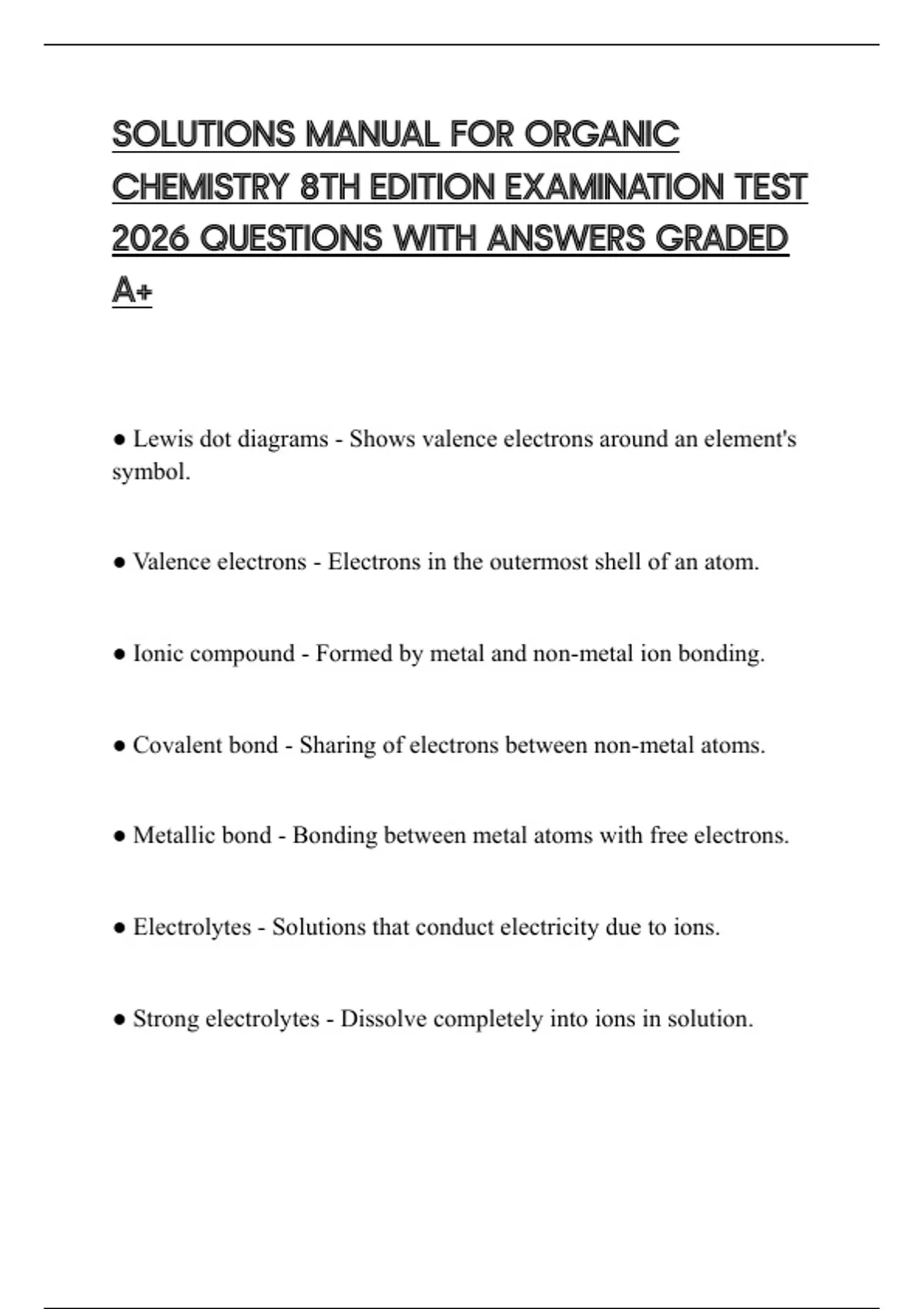 SOLUTIONS MANUAL FOR ORGANIC CHEMISTRY 8TH EDITION EXAMINATION TEST ...