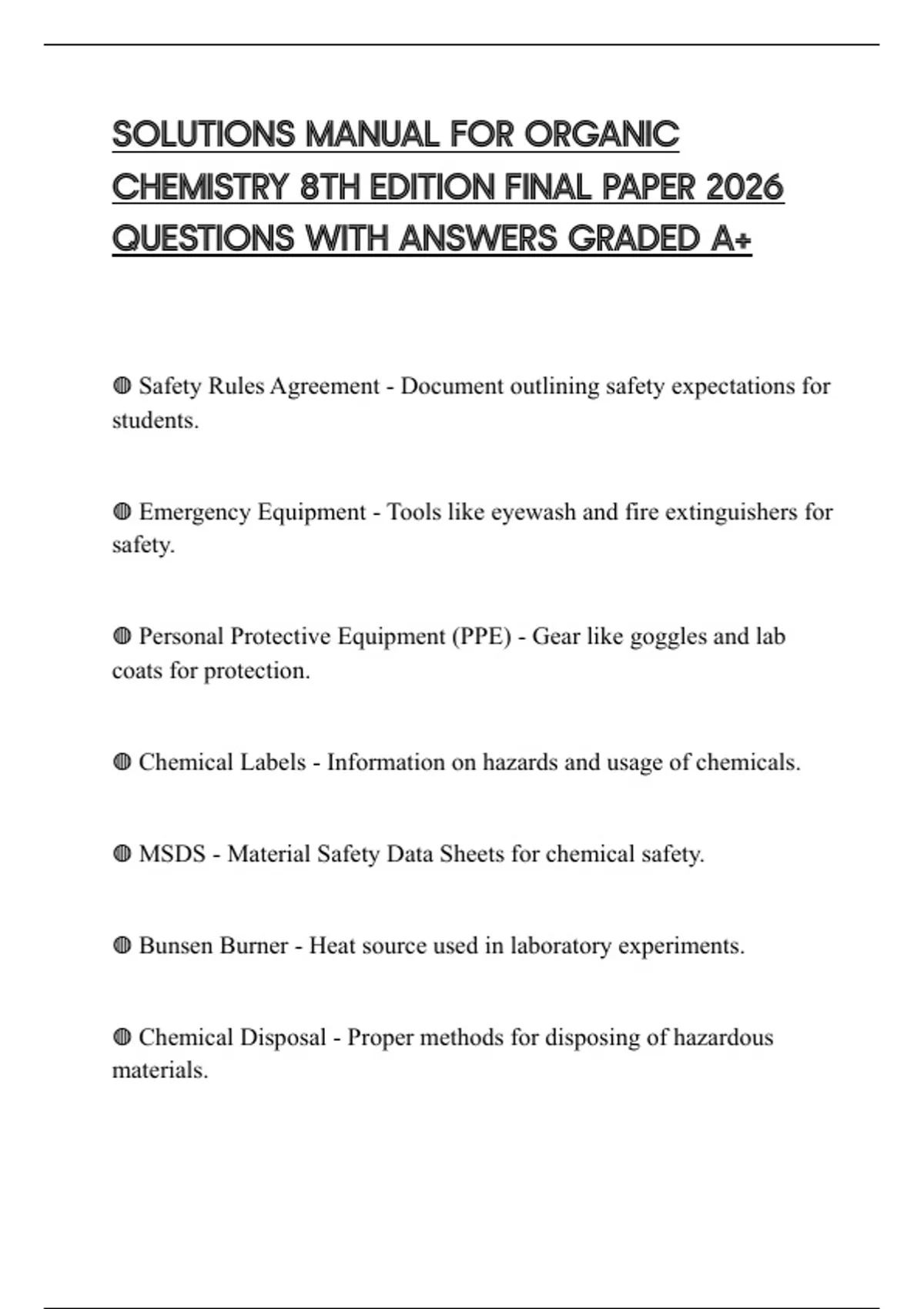 SOLUTIONS MANUAL FOR ORGANIC CHEMISTRY 8TH EDITION FINAL PAPER 2026 ...