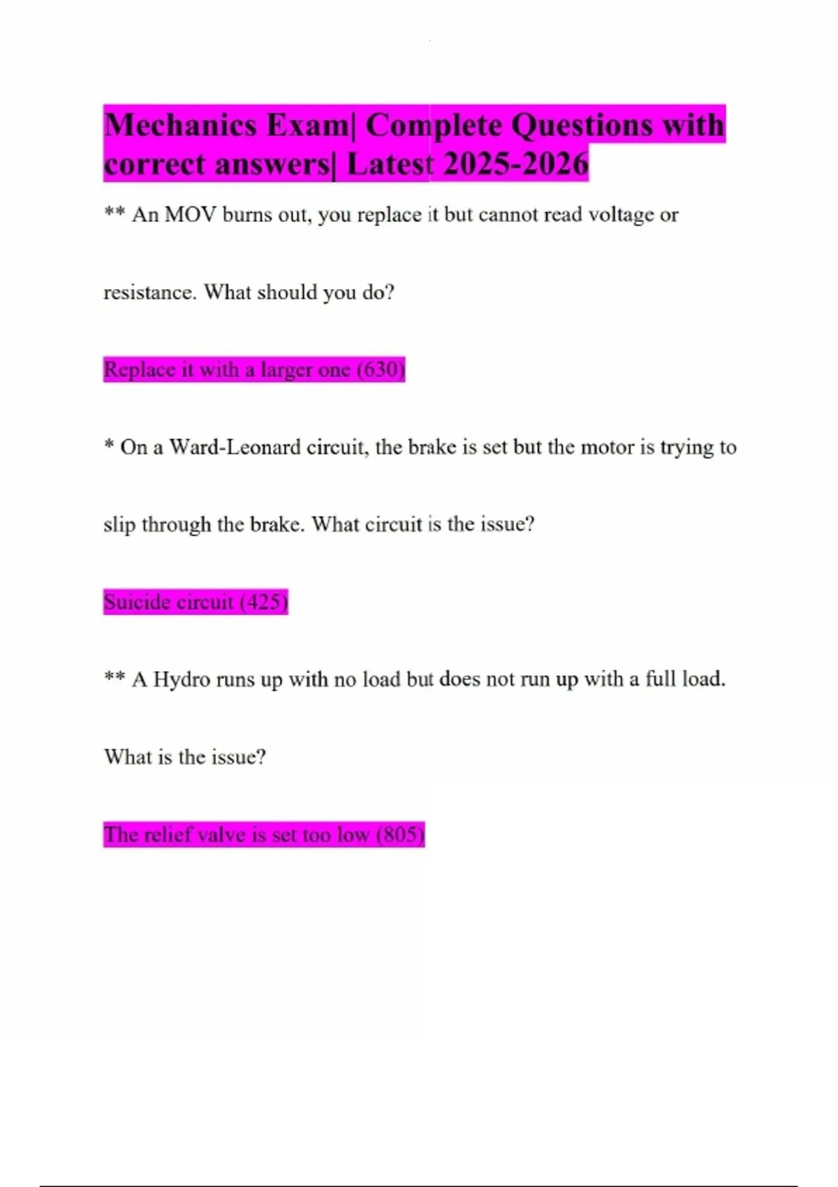 Mechanics Exam| Complete Questions with correct answers| Latest ...