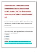 Illinois Electrical Contractor Licensing  Examination Practice Questions And  Correct Answers &lpar;Verified Answers&rpar; Plus  Rationales 2026 Q&A &vert; Instant Download  Pdf