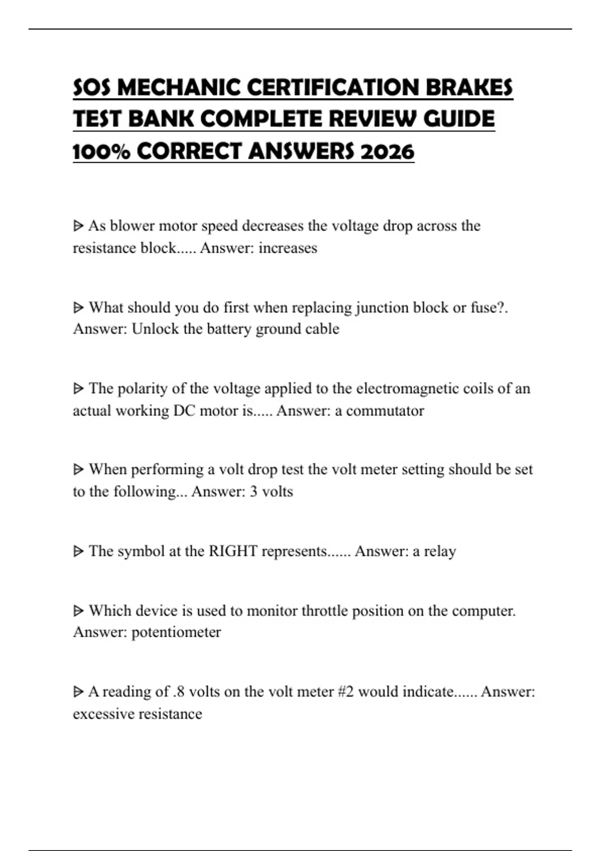 General Mechanic Test Guide.pdf SOS MECHANIC CERTIFICATION BRAKES TEST BANK COMPLETE REVIEW GUIDE 100% ...