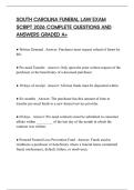 SOUTH CAROLINA FUNERAL LAW EXAM SCRIPT 2026 COMPLETE QUESTIONS AND ANSWERS GRADED A&plus;