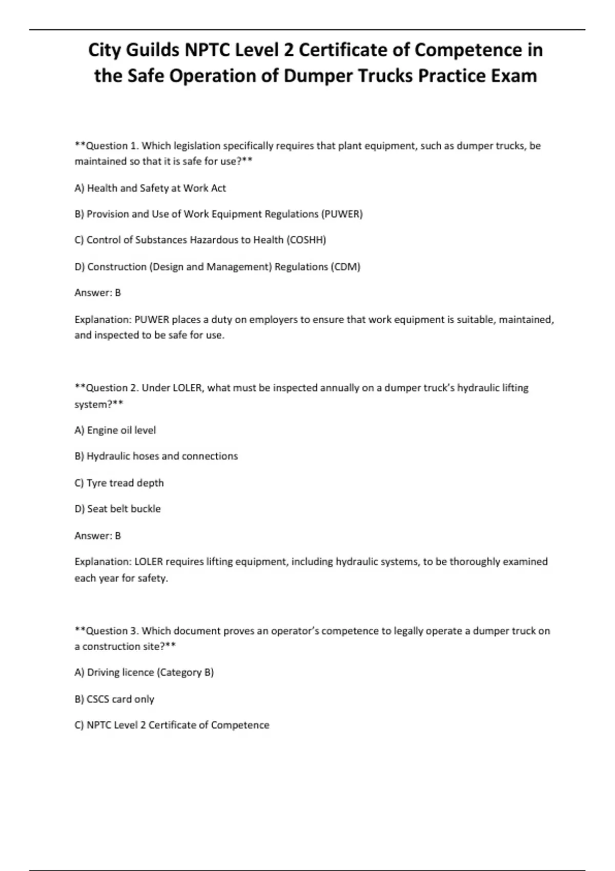 City Guilds NPTC Level 2 Certificate of Competence in the Safe ...