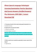 Illinois Speech-Language Pathologist  Licensing Examination Practice Questions  And Correct Answers &lpar;Verified Answers&rpar;  Plus Rationales 2026 Q&A &vert; Instant  Download Pdf