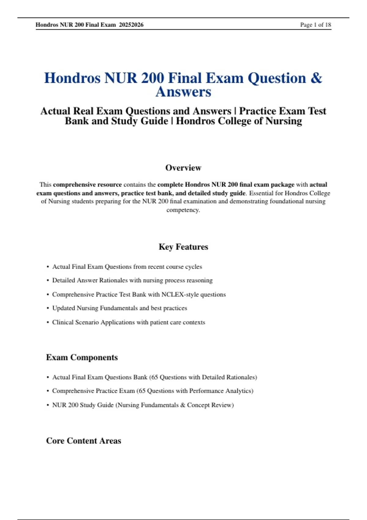 Hondros NUR 200 Final Exam | Actual Real Exam Questions & Answers ...