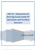 ASE A4 - Suspension & Steering Exam Guide 87 Questions and Verified Answers 