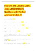 Property and Casualty Exam - Texas Comprehensive Questions with Verified Answers Graded A&plus;