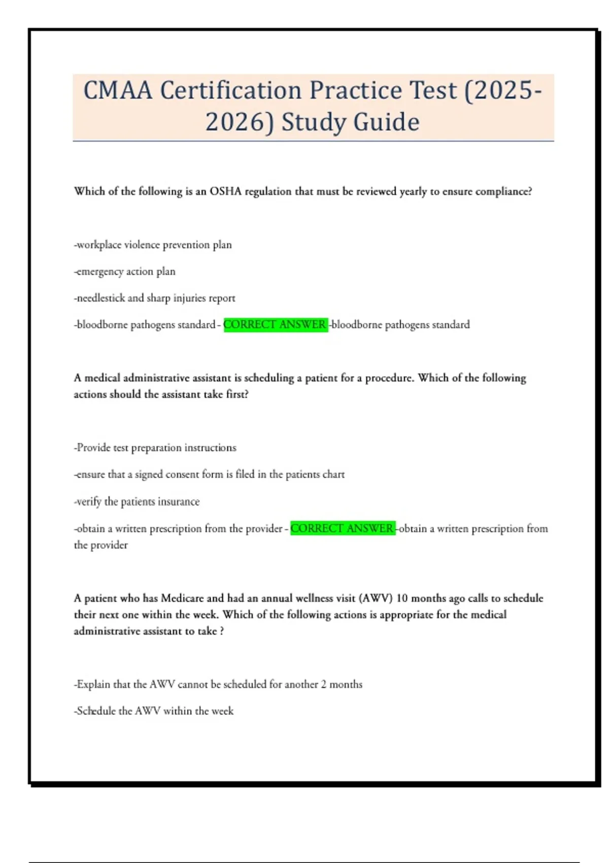 CMAA Review Practice Test 2 Guide Exams - Certified Medical ...