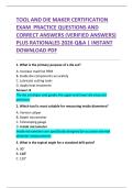 TOOL AND DIE MAKER CERTIFICATION  EXAM  PRACTICE QUESTIONS AND  CORRECT ANSWERS &lpar;VERIFIED ANSWERS&rpar;  PLUS RATIONALES 2026 Q&A &vert; INSTANT  DOWNLOAD PDF