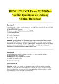 HESI LPN EXIT Exam 2025&sol;2026 &ndash; Verified Questions with Strong Clinical Rationales